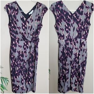 Liz Claiborne Gray Purple V-Neck Sheath Dress, S